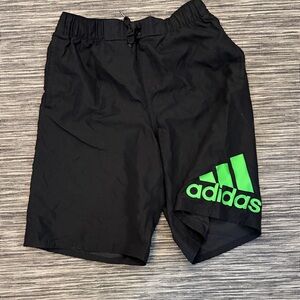 Adidas Black Athletic Shorts with Neon Green Logo